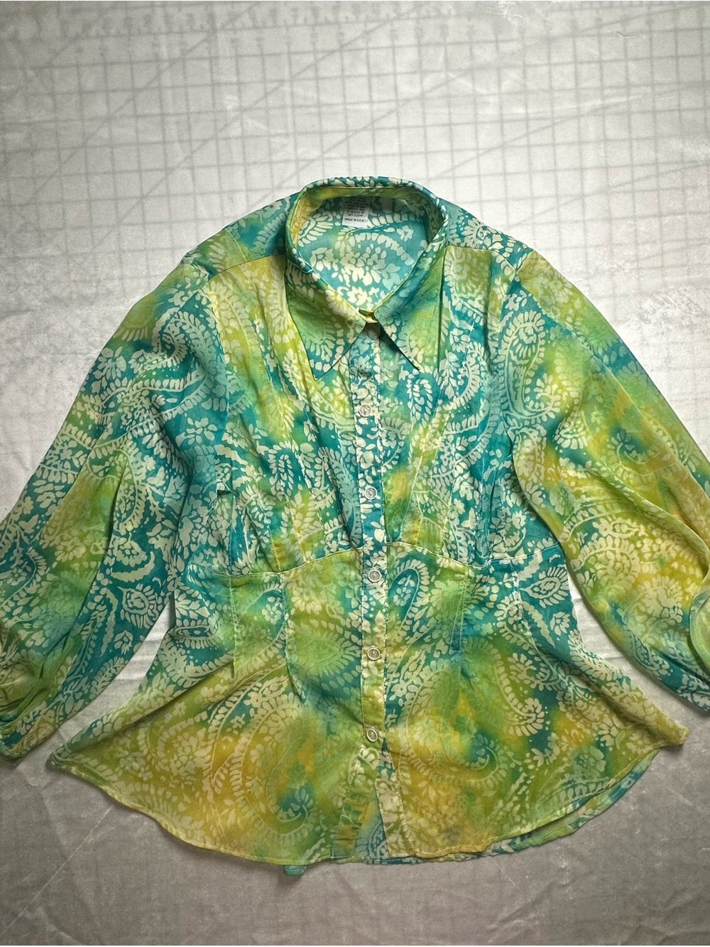 Y2K Isabel USA 100% Cotton Top in Teal and Lime Floral